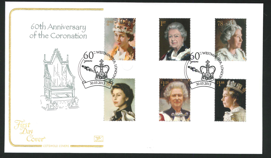 2013 - Queen's Portraits Coronation Cotswold First Day Cover, 60 years Westminster London Postmark