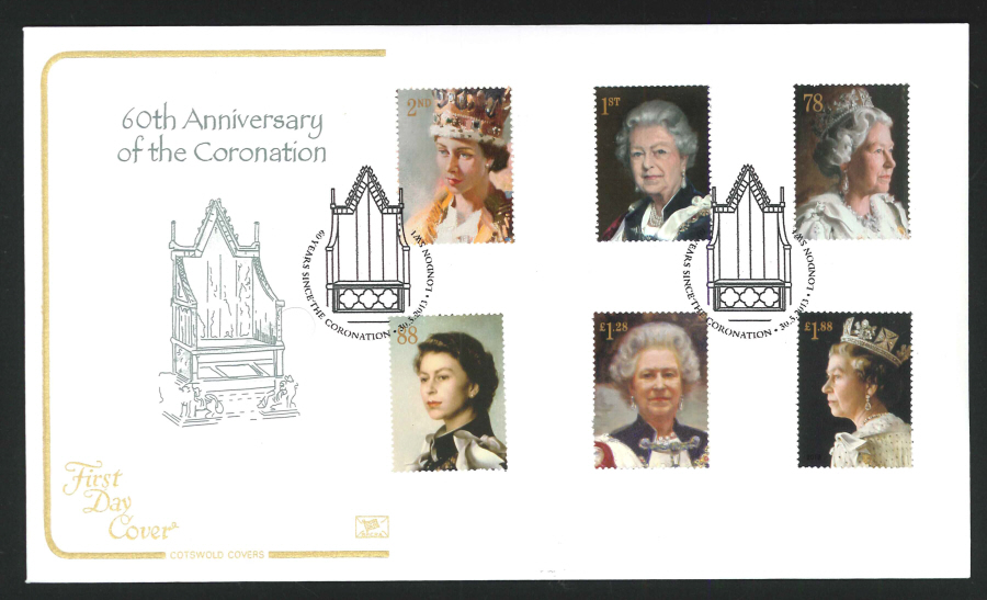 2013 - Queen's Portraits Coronation Cotswold First Day Cover, 60 years since Coronation London SW1 Postmark