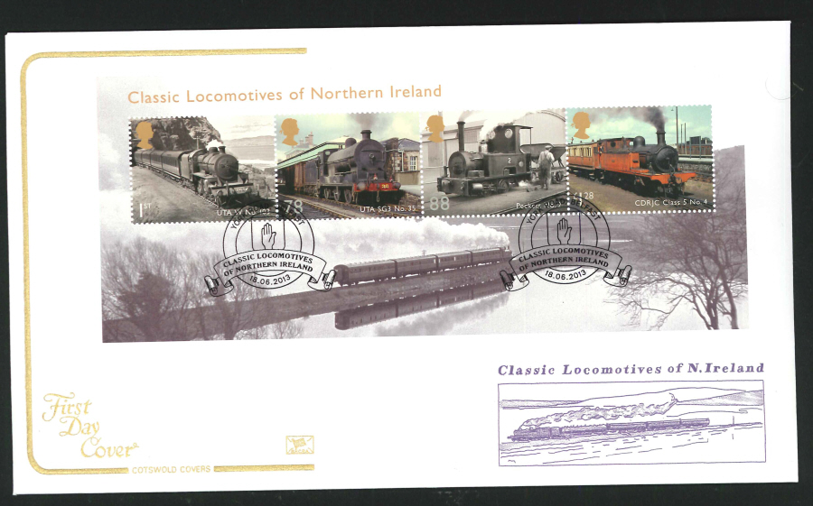 2013 - Classic Locomotives of Northern Ireland Cotswold First Day Cover,York Rd Belfast Postmark