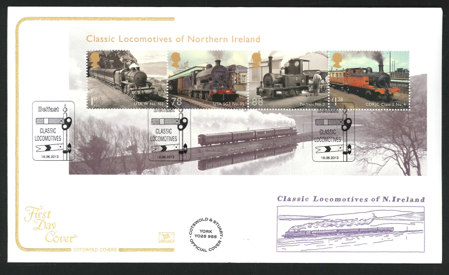 2013 - Classic Locomotives of Northern Ireland Cotswold First Day Cover,Belfast, Postmark - Click Image to Close