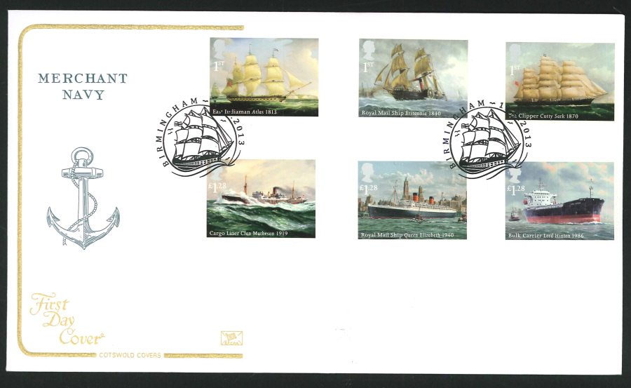 2013 - Merchant Navy Set First Day Cover,Cotswold Birmingham Postmark
