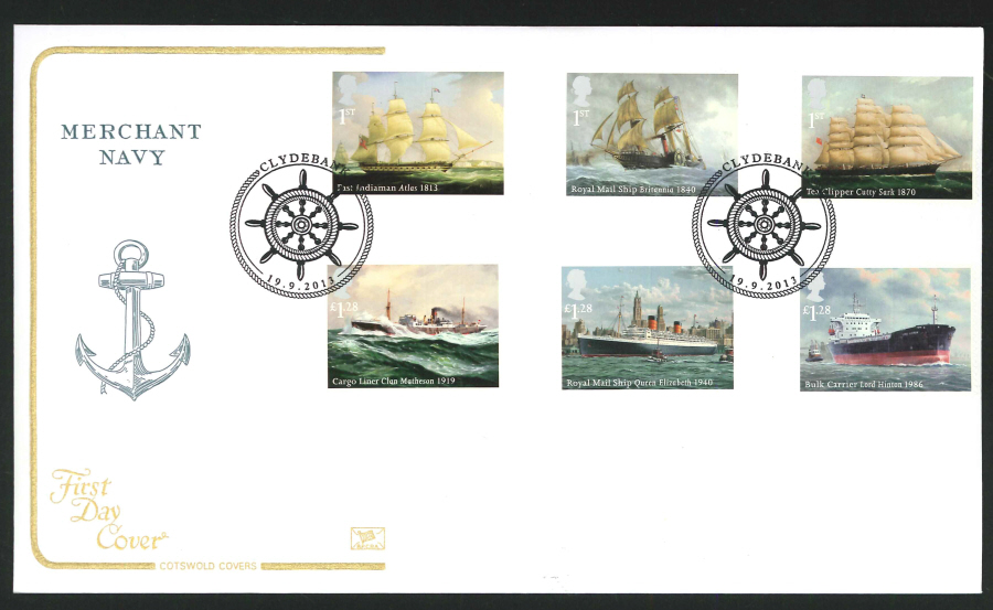 2013 - Merchant Navy Set First Day Cover,COTSWOLD, Clydebank Postmark