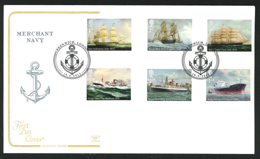 2013 - Merchant Navy Set First Day Cover,COTSWOLD, Greenwich London Postmark - Click Image to Close