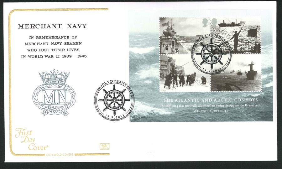 2013 - Merchant Navy Minisheet First Day Cover, COTSWOLD,Clydebank Postmark