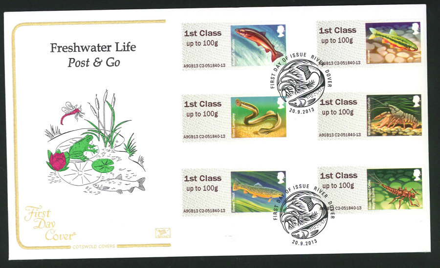 2013 Post & Go Freshwater Life,COTSWOLD, FDC FDI River Dover Handstamp