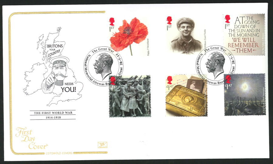 2014 The Great War ,COTSWOLD, FDC Alrewas Handstamp