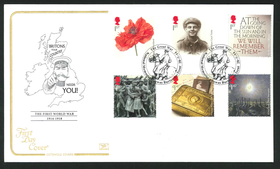 2014 The Great War ,COTSWOLD, FDC Alrewas different Handstamp