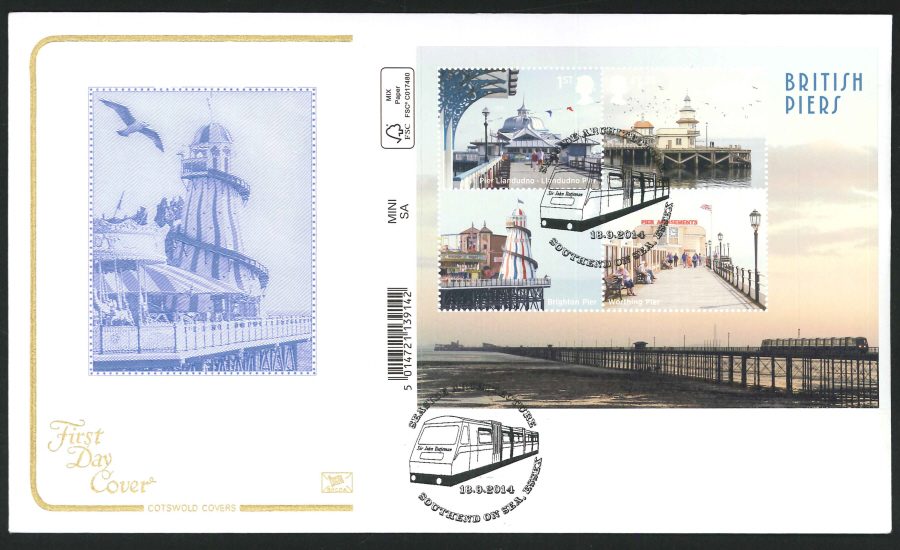 2014 Piers Mini Sheet,COTSWOLD, FDC Southend on Sea Handstamp - Click Image to Close