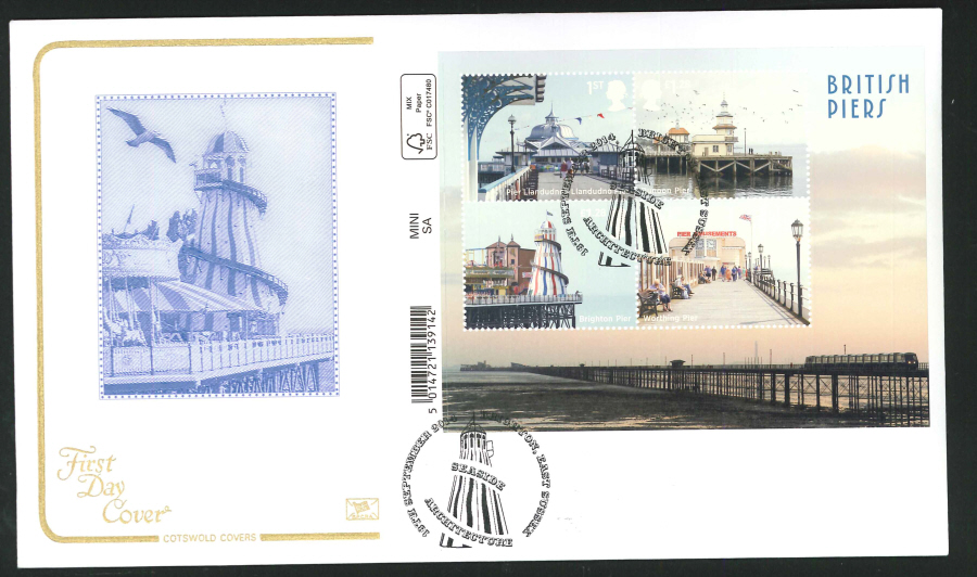 2014 Piers Mini Sheet,COTSWOLD, FDC Brighton East Sussex Handstamp