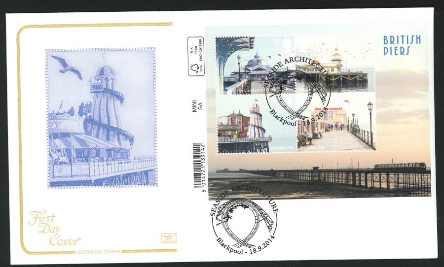 2014 Piers Mini Sheet,COTSWOLD, FDC Blackpool Handstamp
