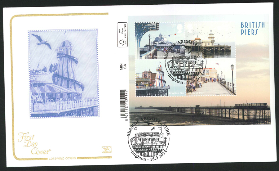 2014 Piers Mini Sheet,COTSWOLD, FDC Brighton Handstamp