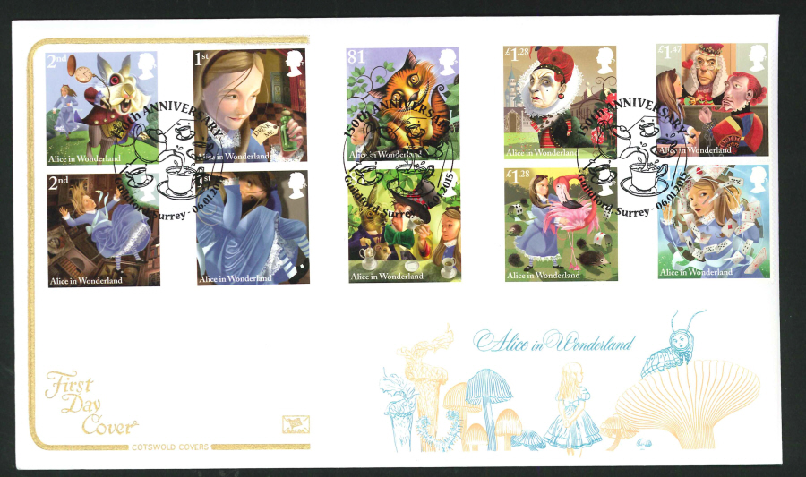 2014 Alice in Wonderland ,COTSWOLD, FDC Guildford ( Tea Pot )Handstamp