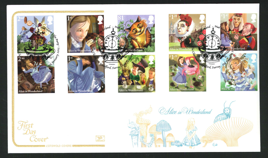 2014 Alice in Wonderland ,COTSWOLD, FDC Guildford ( Watch)Handstamp