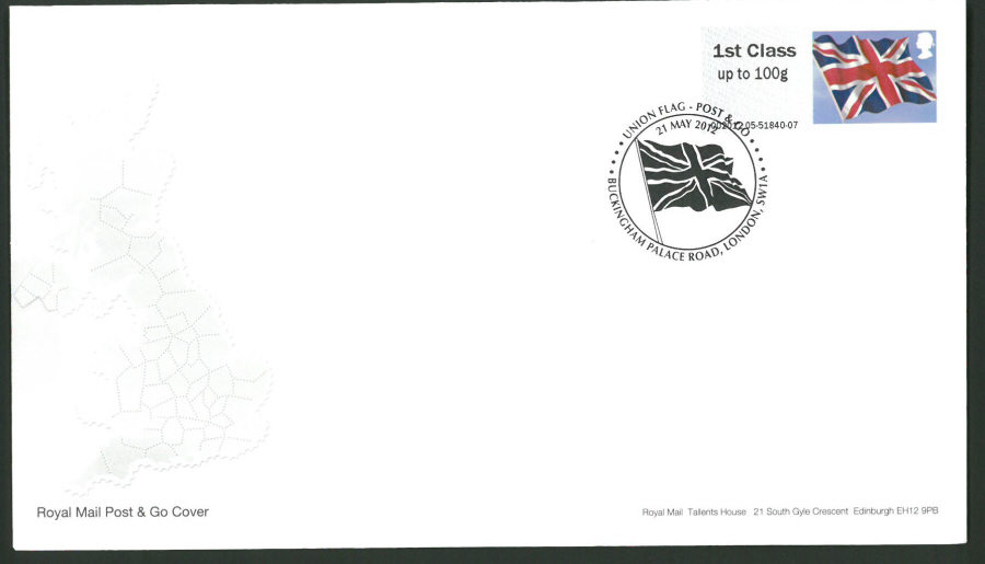 2012 - Royal Mail FDC Union Jack Post & Go Buckingham Palace Rd Postmark