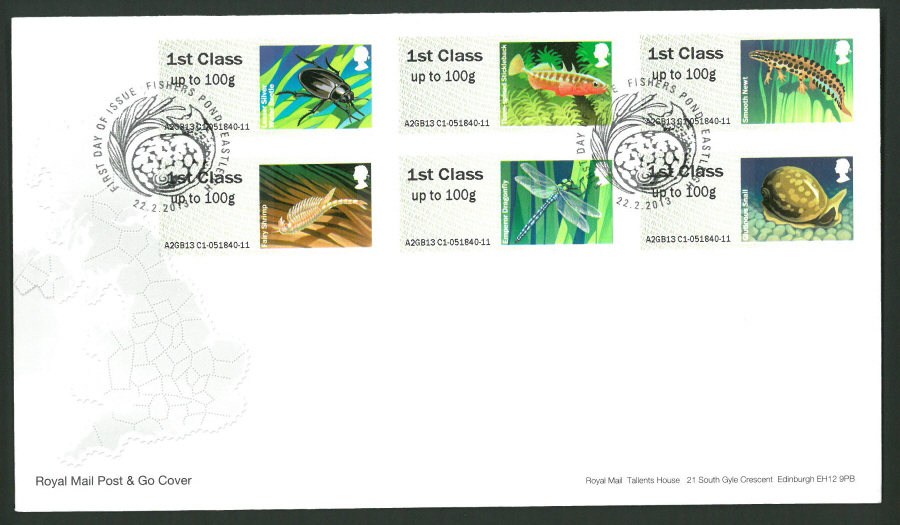 2013 Post & Go Freshwater Life 1,Royal Mail , FDC Gloucester Handstamp - Click Image to Close