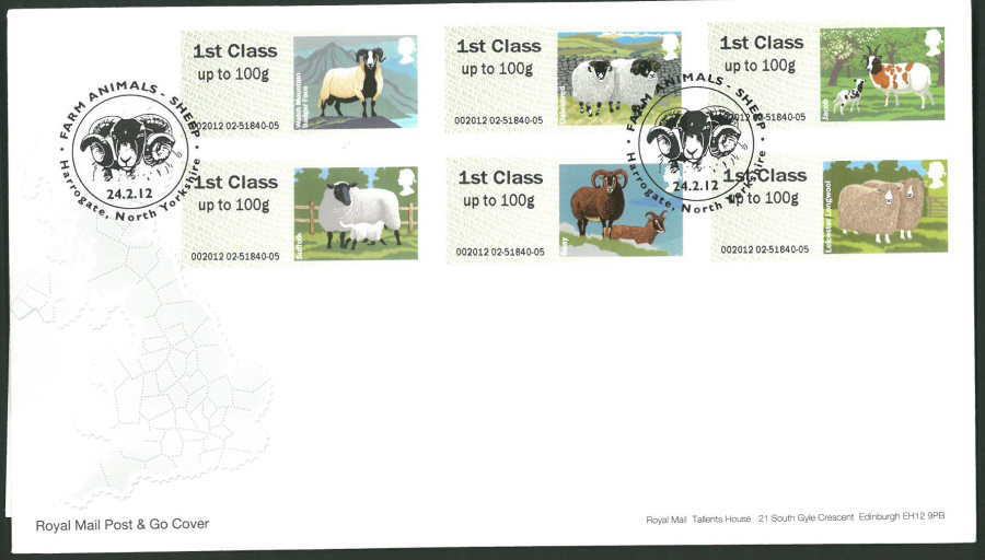2012 - Royal Mail FDC Farm Animals 3 Post & Go Harrogate N Yorkshire Postmark - Click Image to Close