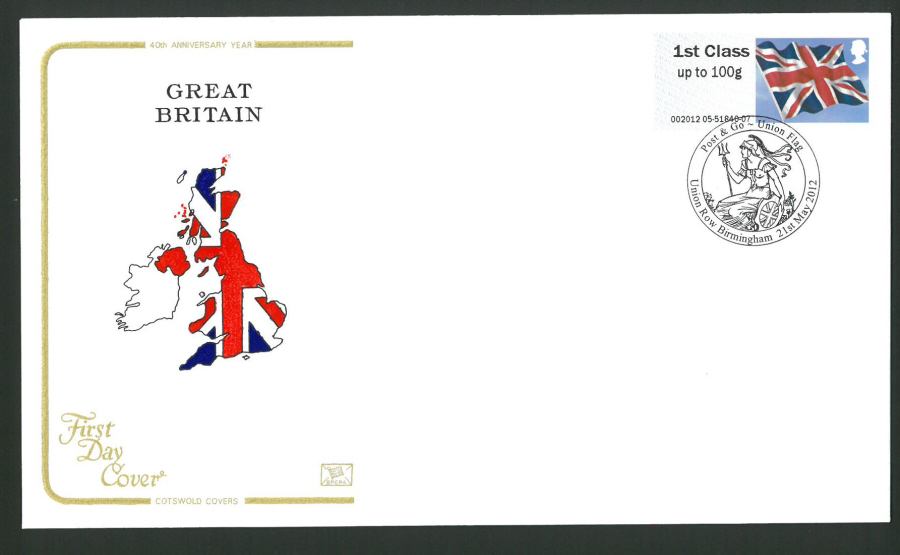 2012 - Cotswold FDC Union Jack Post & Go Birmingham Postmark