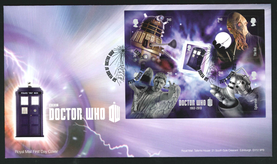 2013 - Dr Who Miniature Sheet First Day Cover, 50 Years of Doctor Who / Cardiff (Sonic Screwdriver) Postmark