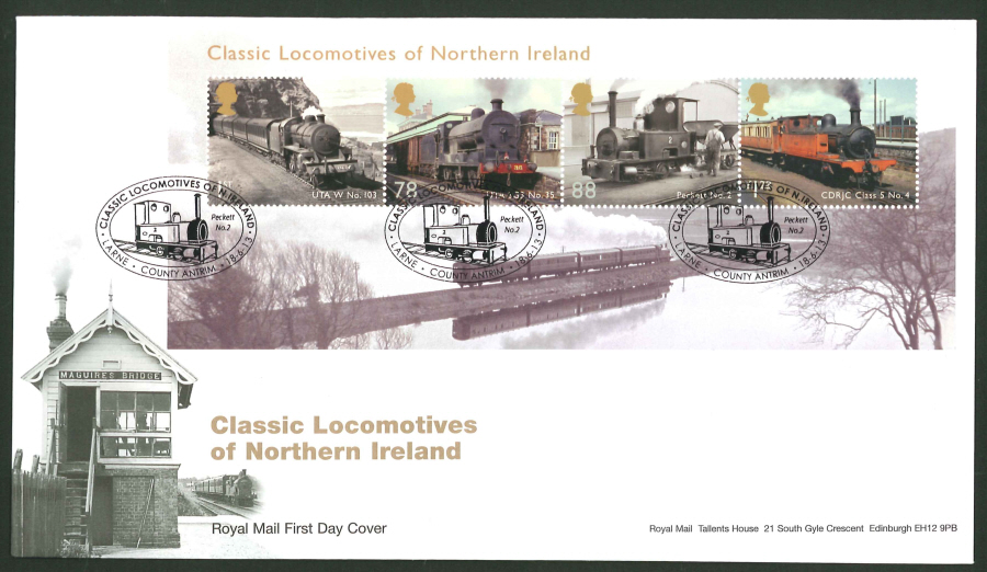 2013 - Classic Locomotives of Northern Ireland First Day Cover, Larne/ Peckett 2 Co Antrim Postmark