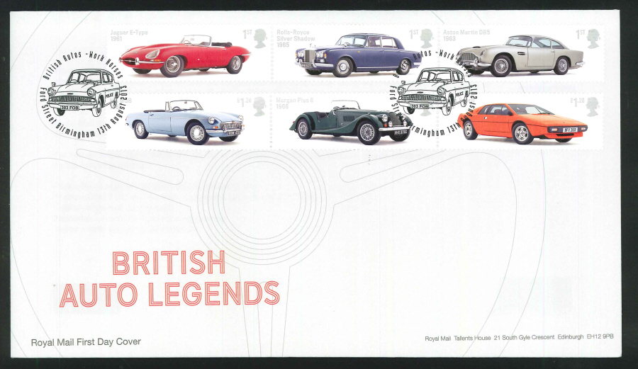 2013 - British Auto Legends Set First Day Cover, Ford Street Birmingham Postmark