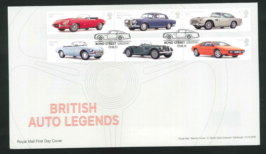 2013 - British Auto Legends Set First Day Cover, Bond Street London W1 Postmark