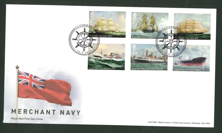 2013 - Merchant Navy Set First Day Cover, Clydebank Postmark