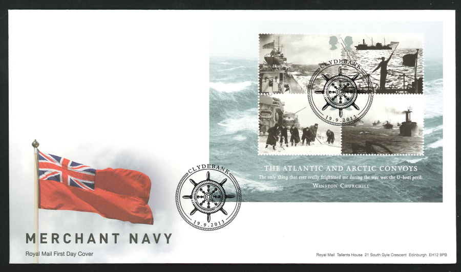 2013 - Merchant Navy Minisheet First Day Cover, Clydebank Postmark