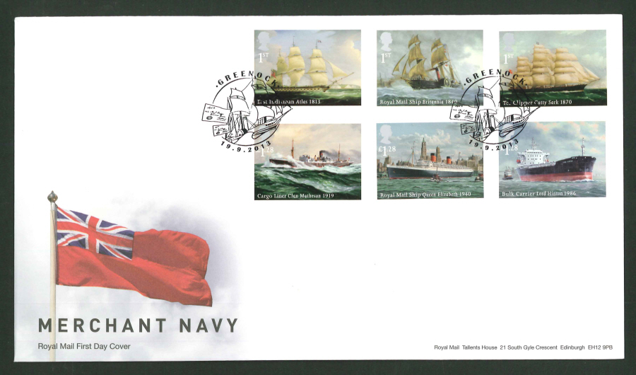2013 - Merchant Navy Set First Day Cover, Greenock Postmark