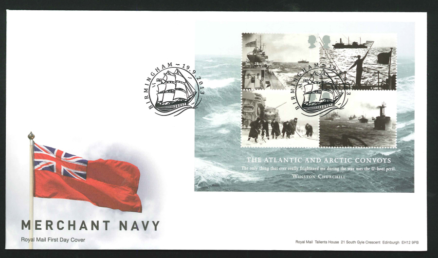 2013 - Merchant Navy Minisheet First Day Cover, Birmingham Postmark