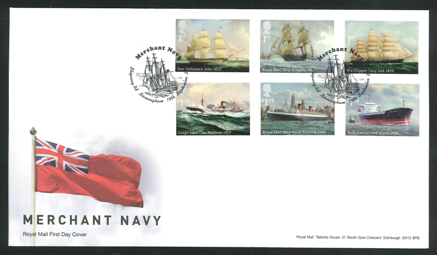 2013 - Merchant Navy Set First Day Cover, Shipway Rd Birmingham Postmark