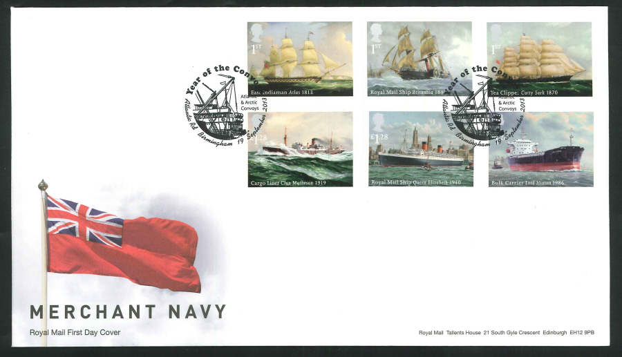 2013 - Merchant Navy Set First Day Cover, Year of the Convoy / Atlantic Rd Birmingham Postmark