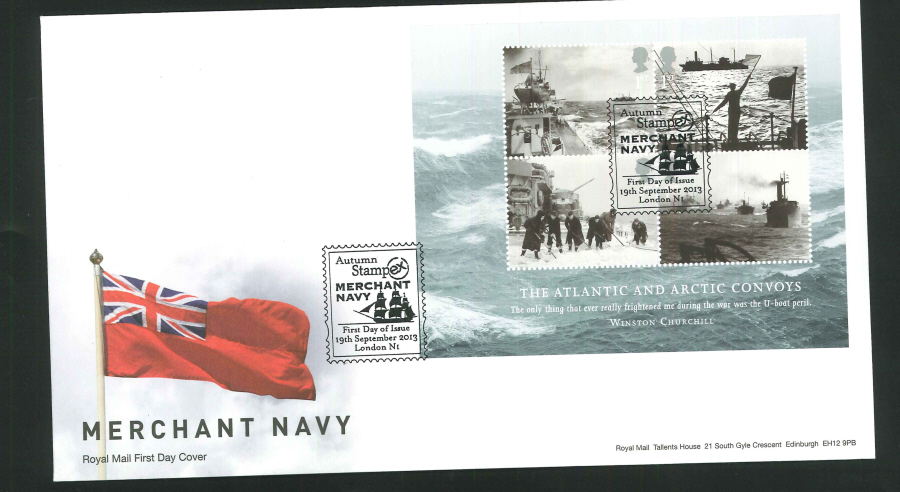 2013 - Merchant Navy Minisheet First Day Cover, Autumn Stampex / London Postmark