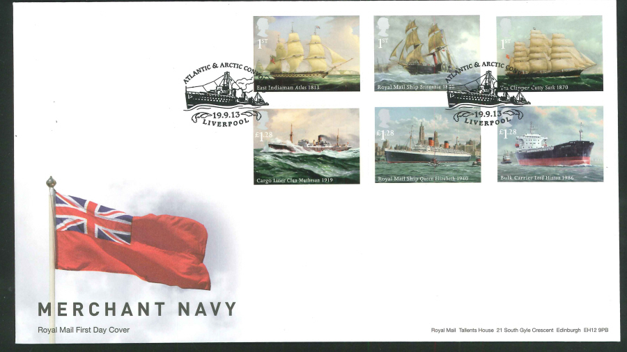 2013 - Merchant Navy Set First Day Cover, Atlantic & Arctic Convoy / Liverpool Postmark - Click Image to Close