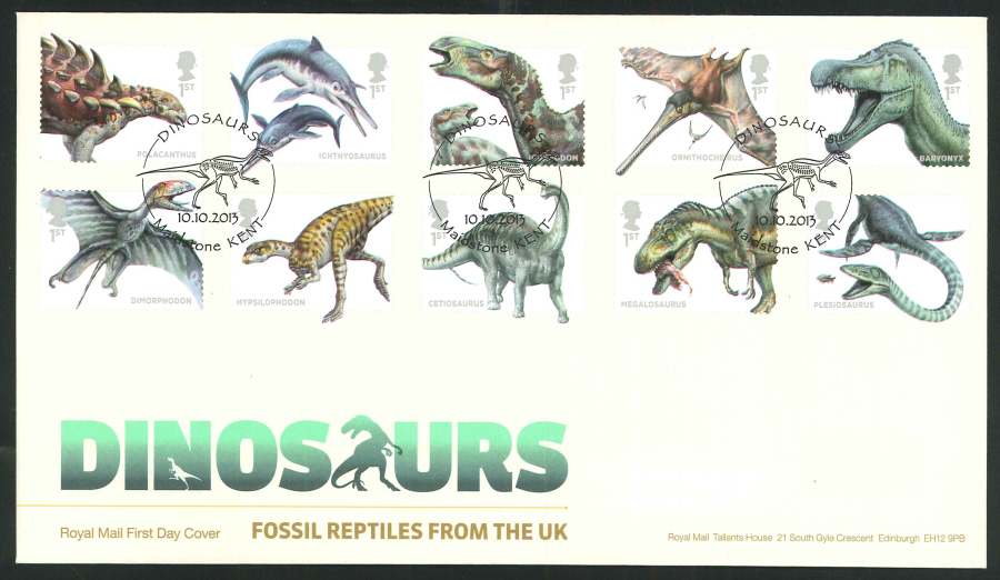 2013 - Dinosaurs Set First Day Cover, Maidstone, Kent Postmark - Click Image to Close