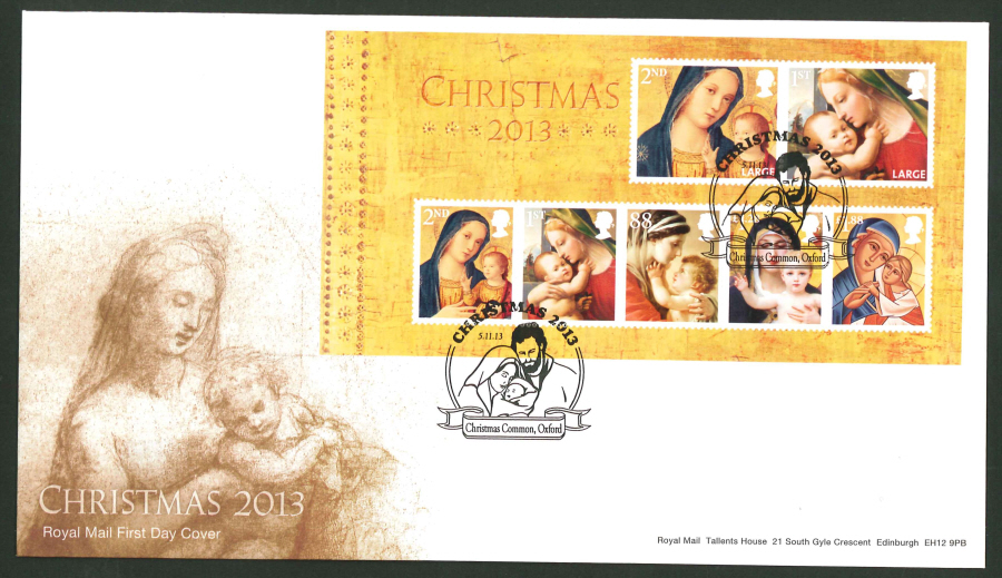 2013 - Christmas 2013 Minisheet First Day Cover, Christmas Common Oxford Postmark - Click Image to Close
