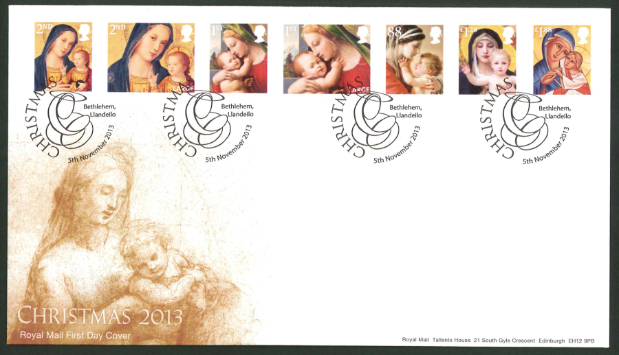 2013 - Christmas 2013 Set First Day Cover, Mary / Bethlehem Llandeilo Postmark - Click Image to Close