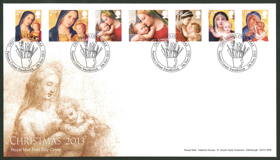 2013 - Christmas 2013 Set First Day Cover, Painters Corner Smethwick Postmark