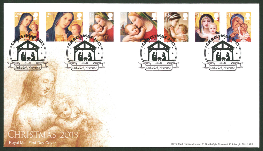 2013 - Christmas 2013 Set First Day Cover, Stableford, Newcastle Postmark