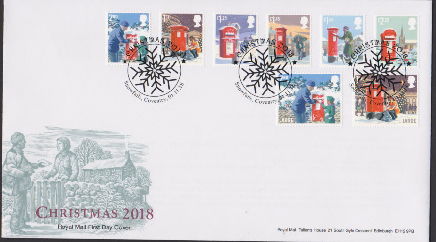 2018 FDC - Christmas Set - Snowfalls,Coventry Postmark