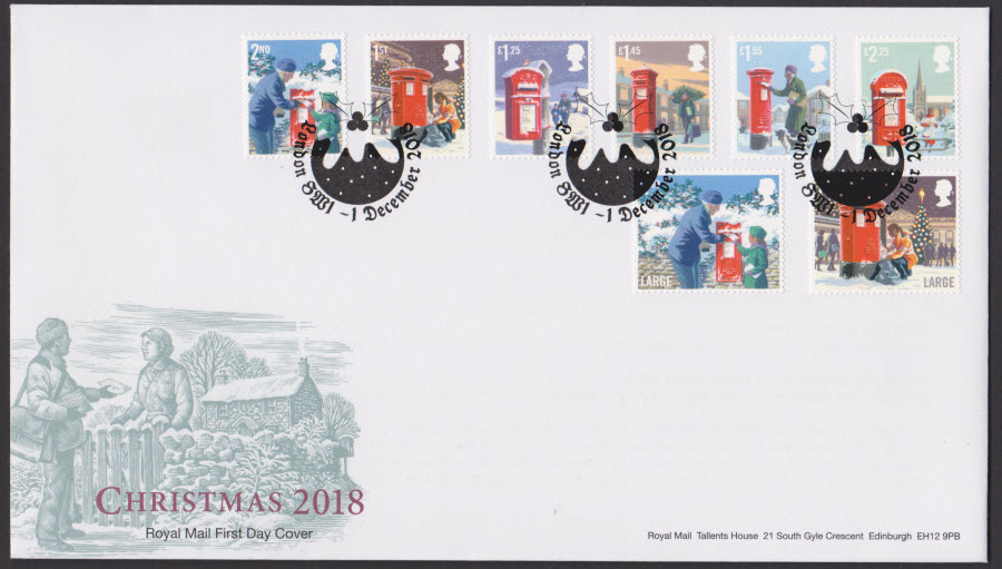 2018 FDC - Christmas Set - London SW1 ( Pudding ) Postmark