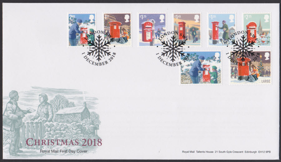 2018 FDC - Christmas Set - London SW1 ( Snowflake) Postmark