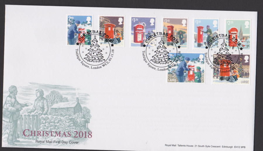 2018 FDC - Christmas Set - Trafalgar Sq London WC2 Postmark