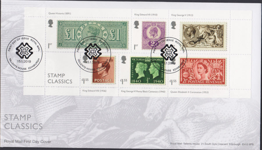 2019 FDC -Stamp Classics FDC FDI Tallents House Edinburgh Postmark