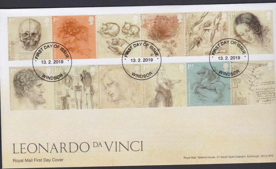 2019 FDC -Leonardo da Vinci FDC Windsor different non pictorial Postmark - Click Image to Close