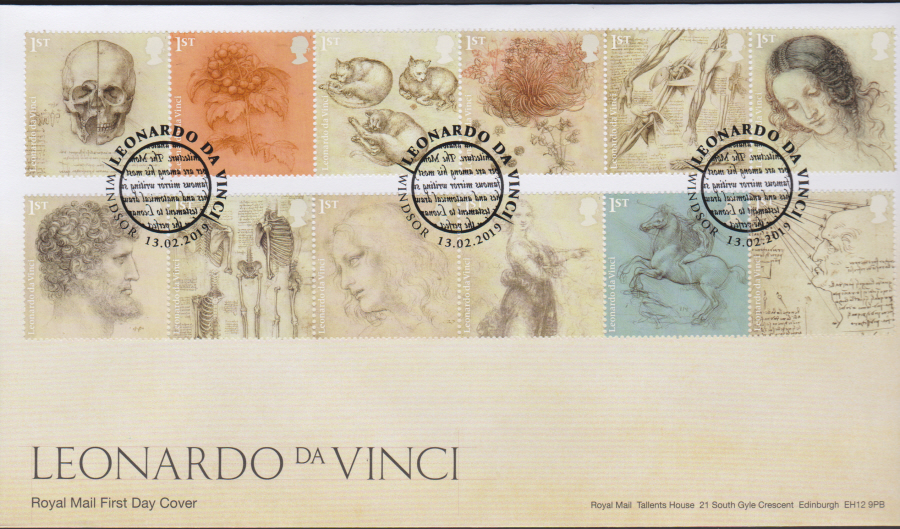 2019 FDC -Leonardo da Vinci FDC Windsor different Postmark - Click Image to Close