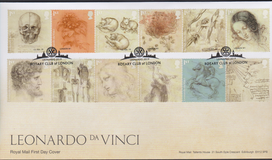 2019 FDC -Leonardo da Vinci FDC Rotary Club of London Postmark