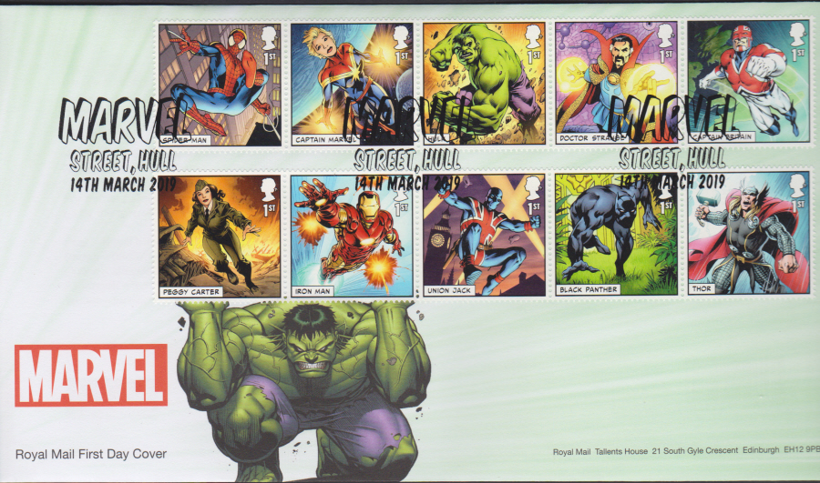 2019 FDC -Marvel Set FDC Street Hull Postmark