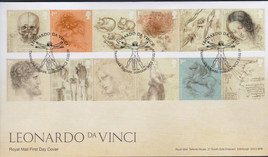 2019 FDC -Leonardo da Vinci FDC Trafalgar Square London Postmark