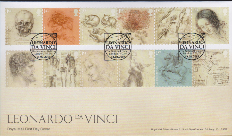 2019 FDC -Leonardo da Vinci FDC National Gallery London Postmark