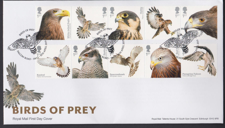 2019 FDC - Birds of Prey FDC Falcon Road SW11 Postmark - Click Image to Close